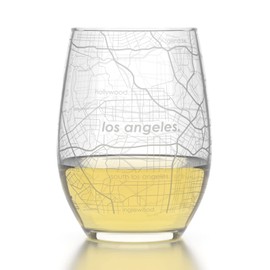 Well Told Engraved Los Angeles California Map Stemless Wine Glass, Etched Wine Glass (15 oz, Clear) City Map Wine Glass, Custom Wine Glass, Gifts for Wine Lovers