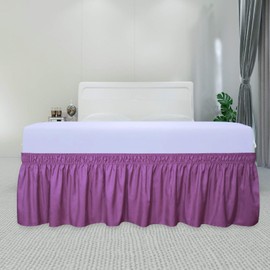 PureFit Falda de cama envolvente con volantes con cinturón elástico ajustable, caída de 18 pulgadas, fácil de poner, falda de cama sin arrugas, volantes contra el polvo, funda para cama tamaño Queen,