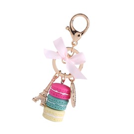 Cute Keychain, 4.7in Colorful Macaron Keychains with Mini Eiffel Tower Pendant Keyring for Car Key Handbag Decoration Gift(Rose Red)
