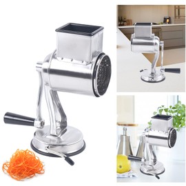 Xuthusman Multifunction Kitchen Manual Rotary Grater Cheese Grater Vegetable Fruit Hand Drum Cutter Nuts Slicer Shredder Grinder Stainless Steel w/ 5 Blades (Silver)