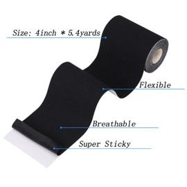 popbob Turf Tape Football Sports Athletic Tape, 4 Inch x 16.4 Feet Waterproof Extra Wide Kinesiology Tape for Arm, Black