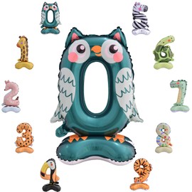 MORAINJAY Ballon 10 Ans Anniversaire,Foil Ballons Chiffre 0 Animaux, Numéro 0/1/2/3/4/5/6/7/8/9 Ballon Geant pour Decoration Anniversaires Fête,Ballon Réutilisable de Qualité Supérieure