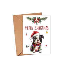 HKDesignGift Boston Terrier Dog Merry Christmas Greeting Card, Merry Christmas Card, Boston Terrier Card, Cute Dog Christmas Card, Adorable Christmas Card For Dog Lovers