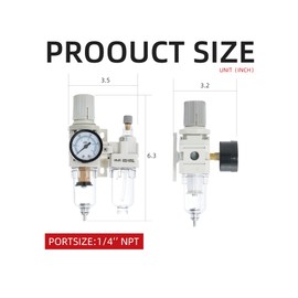 1/4" NPT Compressed Air Filter Regulator Lubricator Combo Water/Oil Trap Separator Air Filter Pressure Regulator Manual Drainage AC2010-02 (1/4" NPT, Manual Drainage)