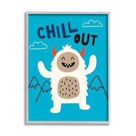 Stupell Industries Chill Out Phrase Abominable Snowman Winter Yeti, Designed by Nina Seven Gray Framed Wall Art, 11 x 14, Blue