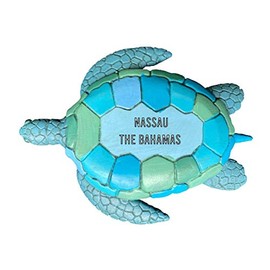R and R Imports Nassau The Bahamas Souvenir Hand Painted Resin Refrigerator Magnet Sunset and Green Turtle Design 3-Inch Approximately