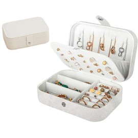 Travel Jewellery Box, Small Jewelry Box, Double Layer Small Travel Jewelry Case for Necklace Earring Rings Jewelry Holder Gift Box (white)