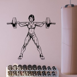 Vinyl Wall Decal Woman Lifting Weights Continuous Push Barbell Gym Fitness Stickers Mural (g9850) Black