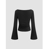 CIDER Boat Neck Solid Ruched Long Sleeve Tee: Black, M