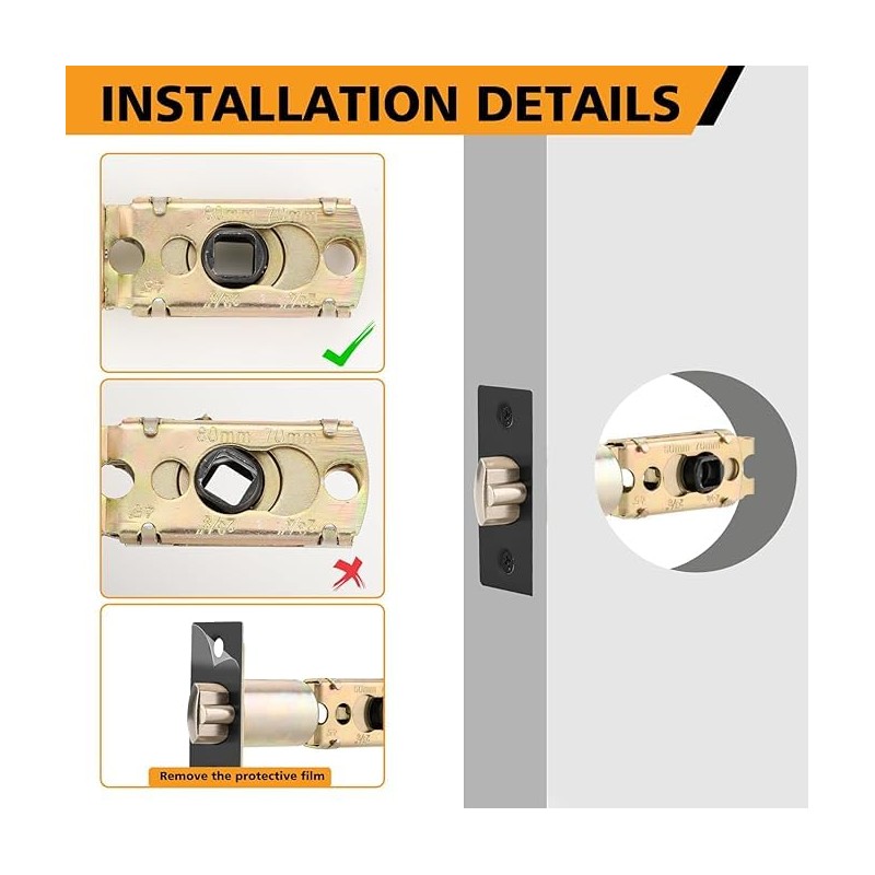 Mortice Latch 60/70mm Adjustable Passage Door Latch with Steel Panel