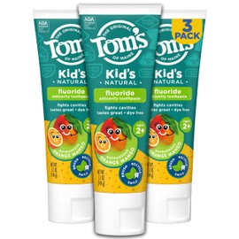Tom's of Maine Kids Natural Toothpaste with Fluoride for Ages 2+, ADA Approved, Outrageous Orange Mango, 5.1 ounces (3 Pack)