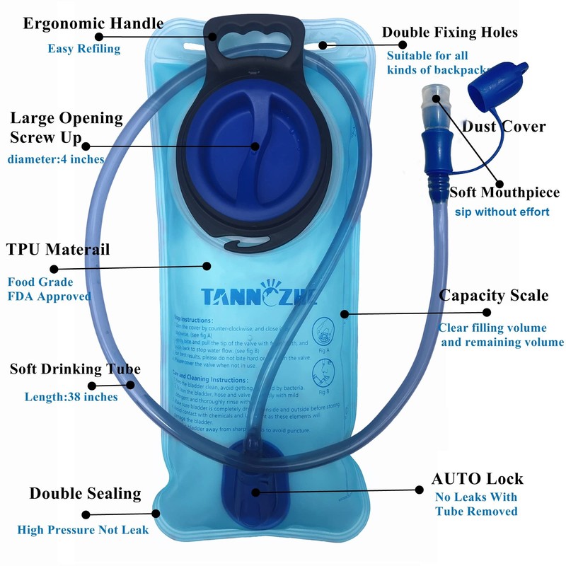 TANNOZHE Hydration Bladder 2Litre Leak Proof Water Bladder,BPA Free Hydration