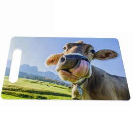 Bcumuq Funny Cow Cutting Boards Mountain Animal Sun Cutting Boards Kitchen Chopping Board with Handles Non Slip Plastic 16 x 10 x 0.24 Inch