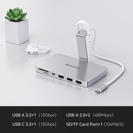 USB C hub for iMac 24 inch 2021/2023/2024, Minisopuru iMac accessories for iMac M1/M3/M4, iMac USB hub with USB A/C 10Gbps for iMac 24 inch 2024 and Studio Display 27 inch, Silver (No SSD Port)