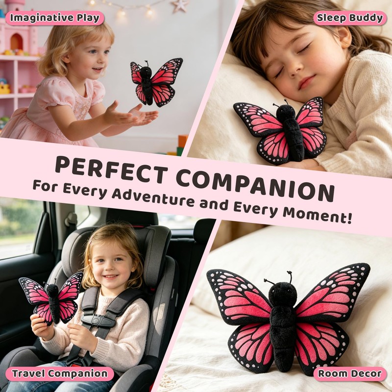 JUSTQUNSEEN 8-Inch Realistic Butterfly Stuffed Animal Plush Toy, Soft Stuffed