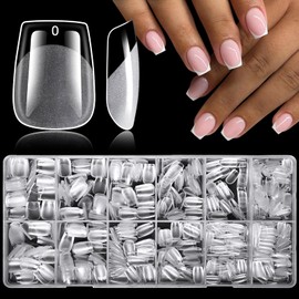 LoveOurHome 750pc Extra Short Coffin Nail Tips Clear Fake Nails XS Short Coffin Gel Nail Tips Full Cover Acrylic Nails Clear Press on Nails XS False Nail 15 Sizes Fingernail for Gel Nail Extension