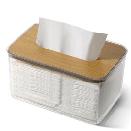 ALPIRIRAL Dryer Sheet Holder, 1 Pack Acrylic Tissue Box Cover, Bamboo Dryer Sheets Holder, Wooden Rectangular Dryer Sheet Container for Storage on Laundry Room Counter, Bathroom Vanity, Countertop