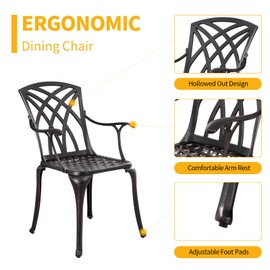 Withniture Outdoor Patio Chairs Set of 2, Cast Aluminum Biistro Dining Chairs Set of 2 with Armrest, Metal Patio Dining Chair for Garden Deck Backyard, Bronze