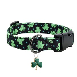 Clover Patterns Dog Collar with Accessories, Durable and Soft Cotton Dog Collars for Small Large Female and Male Dogs Pets(Green Clover L)
