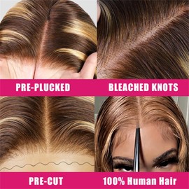 Highlight 4/27 Wear and Go Glueless Bob Wig Human Hair 5x5 Hd Lace Closure Wigs 12 Inch Short Straight Bob Lace Front Wig 200 Density Ombre Blonde No Glue Bob Wigs Pre Plucked Baby Hair for Women