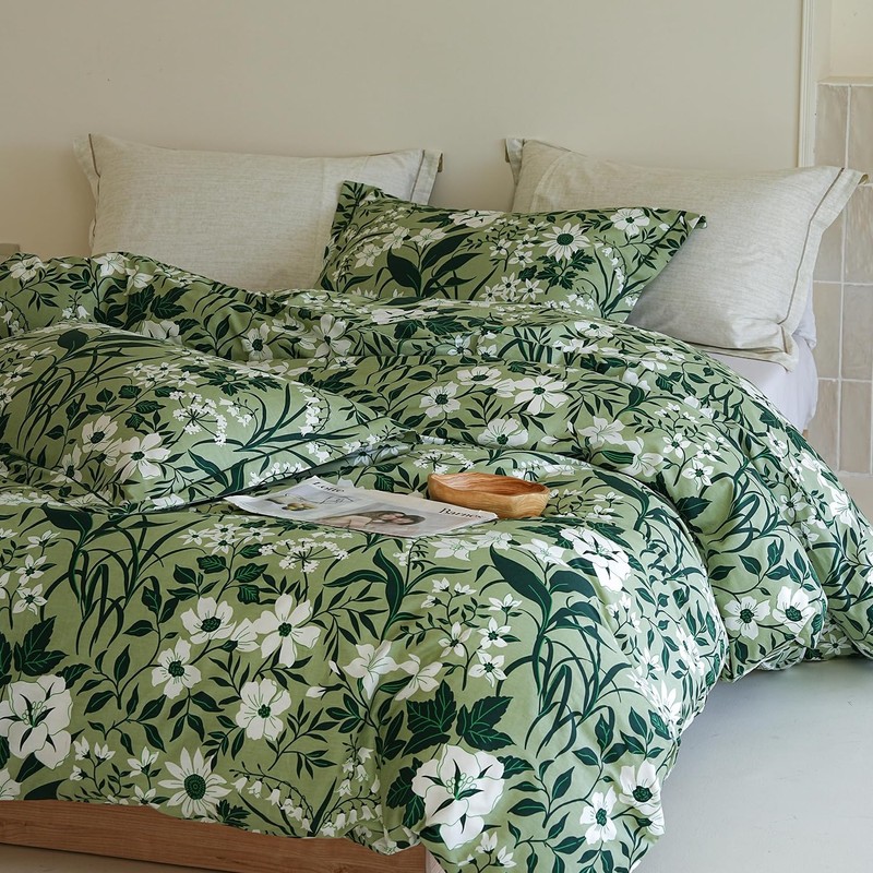 Floral Comforter Queen Size - 100% Cotton Green Comforter Set