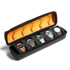 MATGEUT 5 Slots Watch Case for Men - Hard portable Watch Roll Travel Case - Storage Organizer and Display fit large &small watches
