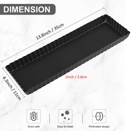 WENLISELL 2 PCS Rectangular Tart Tin for Baking, 14inch Long Flan Tin with Removable Bottom, Non-Stick Carbon Steel Quiche Tins for Baking, 35x11cm