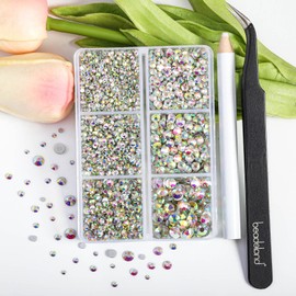 Beadsland 4300pcs Flatback Rhinestones,AB Crystal Rhinestones Nail Gems Round Crystal Rhinestones for Crafts,Mixed 6 Sizes with Picking Tweezers and Wax Pencil Kit, SS6-SS20,Crystal AB