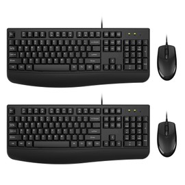 Wired Keyboard and Mouse Combo, EDJO Full-Sized Ergonomic Computer Keyboard with Palm Rest and Optical Wired Mouse for Windows, Mac OS Desktop/Laptop/PC (2 Pack)