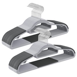 SONGMICS Pack of 30 Coat Hangers, Space-Saving Plastic Clothes Hangers, Non-Slip, 0.2 Inches Slim, 16.5 Inches Wide, 360° Swivel Silver Hook, Light and Dark Gray UCRP20G30