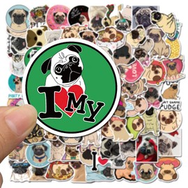 AUCEKO Pack of 100 Pug Stickers Pack Pug (Dog) Sticker Set Waterproof Vinyl Stickers for Laptop Children Cars Motorcycle Bicycle Skateboard Luggage Suitcase Computer Sticker Graffiti Decal
