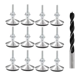 TOKSEO M10 x 50 mm Levelling Feet, Furniture Feet, Adjustable Metal M10 Adjustable Feet, Height Adjustable, Adjustment Screw with Drive-in Nuts, Lock Nuts and Metal Drills, Pack of 8