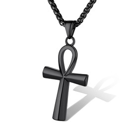 Supcare Large Cross Necklaces, Men's Egyptian Ankn Cross Necklace Chain Black, Prayer Jewellery Stainless Steel