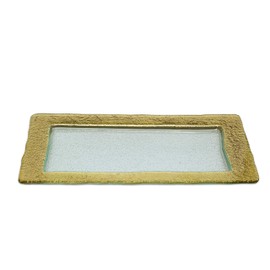14" Rectangular Glass Tray with Gold Border