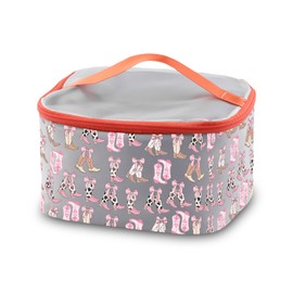 PXTIDY Coquette Cowgirl Makeup Bag Coquette Pink Bows Cowgirl Boots Cosmetic Bag For Women Beauty Makeup Organizer Bag