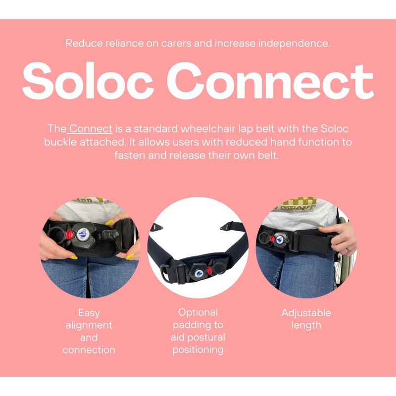 Soloc Connect Wheelchair Seatbelt for Adults with Easy-to-Use Soloc Buckle