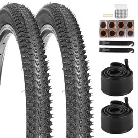 2 Pack 20x2.125 Bicycle Tires and Tubes Set, 57-406 20 Inch Bike Tire Replacement with Repair Kit, Knobby Rubber Tread for Kids BMX, Cruiser, Gravel MTB (2 Pack 20x2.125 Bike Tires and Tubes)