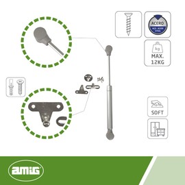 Amig - Gas Compass for Lifting Furniture Swing Doors | Mod.95 | 247 x 15 mm | Load Resistance: 12 kg | Shock Absorber for Up-Opening Without Impact | Silver