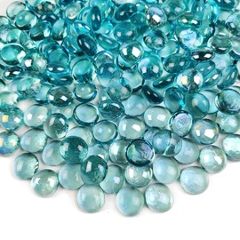 Aqua Blue Glass Gems Flat Marbles Gemstones for Vase Fillers,Fish Tank Pebbles,Aquarium Decoration,Home Centerpieces,Floral,Tabletop Fountain Beads,Crafts,2 LB