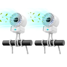 2 Pack multifunctional portable stroller fan 4 speed 6600rpm high speed usb rechargeable personal mini handheld fan extended tripod for desktop winding kids bed treadmill bike golf cart outdoor travel