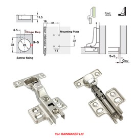 LOOTICH 90 Degree Inset 26mm Soft Close Mini Hinge with Hydraulic Damper for Kitchen Cabinet Cupboard Wardrobe Light Door Automatic Hinges with Cushioning Pack of 10 with Drilling Template