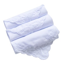 MemoryHanky Bulk Pack Handkerchiefs Cotton Scalloped Hankies Pocket Square Towel White 11 Inches