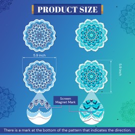 Relaxweex 2 Pairs Mandala Screen Door Magnets 6" Round Double Sided Door Protectors for Sliding Screen Doors, Decorative Magnets to Prevent People & Pets from Running into Windows(Blue Mandala)