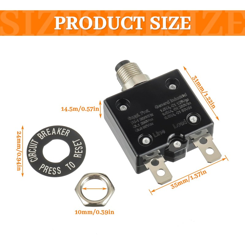 HUWREW 20 Amp Push Button Circuit Breaker 125-250V AC 50V