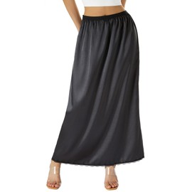 Women Vintage Half Slips 90s Long Soft Cotton Petticoats for Under Dress Elegant Slip Skirt Party Undreskirt (A-Black, XXL)