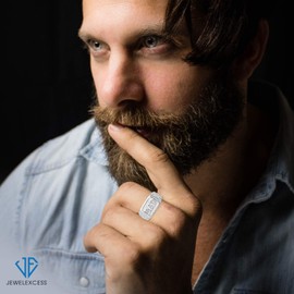 JEWELEXCESS Mens Rings Dad Rings for Men Silver – Genuine .925 Sterling Silver Rings for Men with White Diamond Accents – Handsome, Durably Crafted Dads Ring Gifts for Men and Gifts for Dad