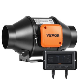 VEVOR Inline Duct Fan, 4-Inch 205 CFM Quiet EC-motor Ventilation Exhaust Fan, with Temperature Humidity Controller for Cooling Booster, Grow Tents, Hydroponics - Diameter of Tube: 8 inch - EC Motor with Temp Humidity Controller