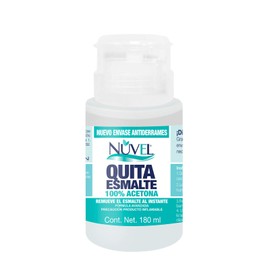 Nuvel Quita Esmalte 100% Acetona, Ideal para Remover Esmalte en Gel, Con Envase Anti-Derrames, 180 ml