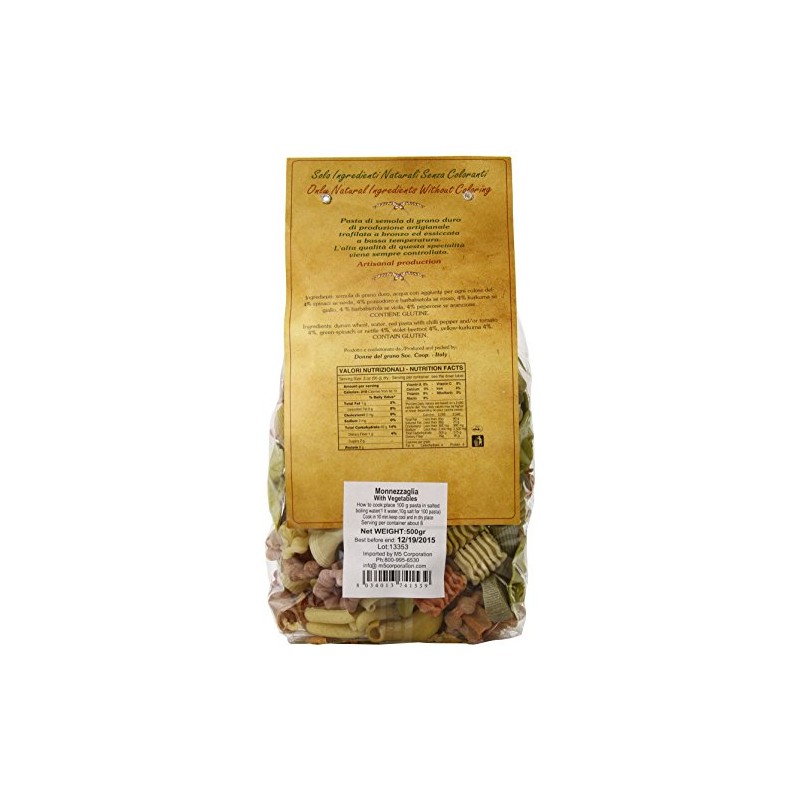 Italian Pasta Fantasia Colored Leftovers (Monnezza Verdure) Pasta, 17.6 Ounces,