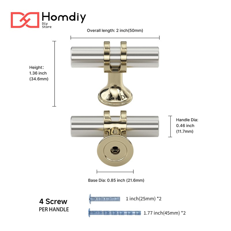homdiy 10 Pack Brushed Nickel Cabinet Knobs Silver Gold Knobs